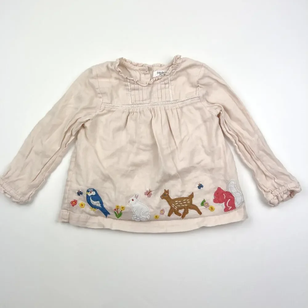 Baby Boden Cream Blouse with Animal Embroidery